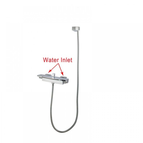 Solid Brass Bathroom Square Chrome Mixer Diverter with Waterfall Spout Water Hose Set